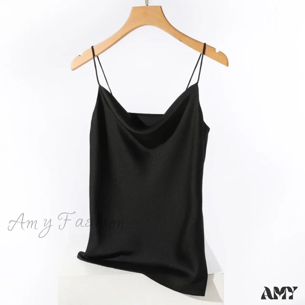 Amy Fashion - Satin Thin Wild Solid Camis Black / S