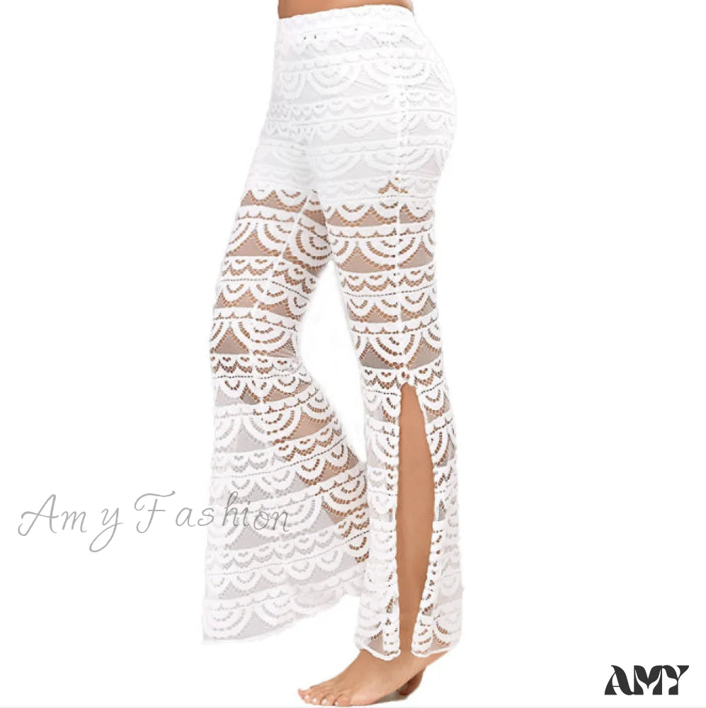 Amy Fashion - Semi Transparent Sexy Lace Pants White / Xxs