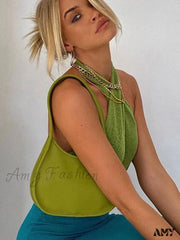 Amy Fashion - Sexy Green Bandage Halter Backless Club Party Crop Top