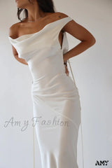 Amy Fashion - Sexy Spaghetti Strap Satin Lace Up Backless Long Dress Dresses