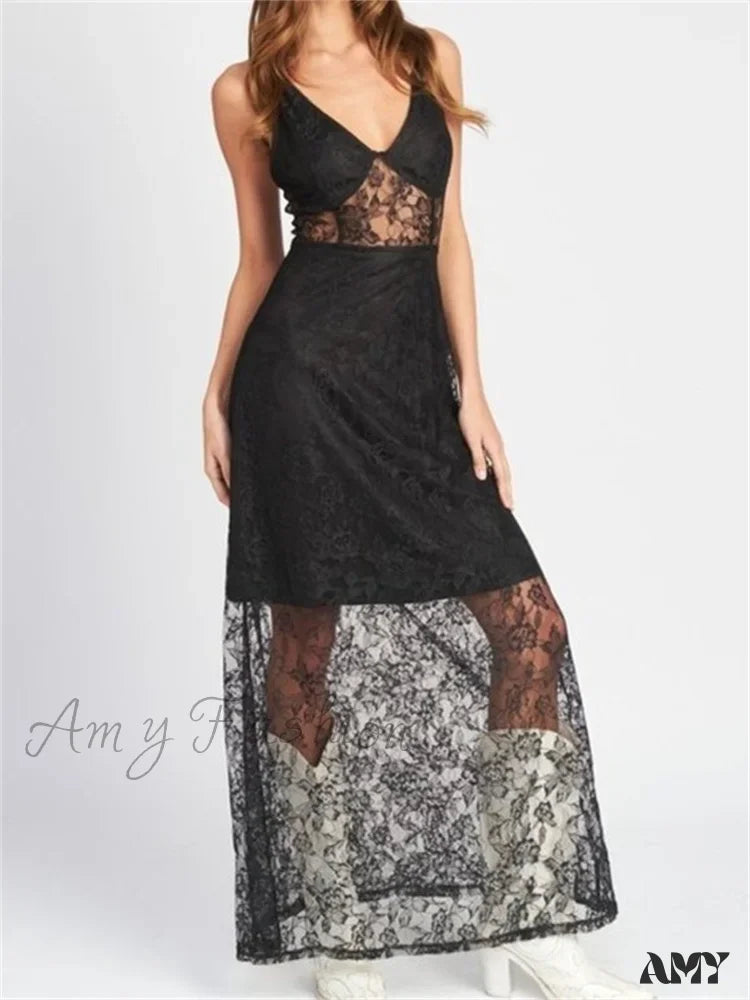 Amy Fashion - Sexy Women V Neck Sleeveless Lace Patchwork Flower Embroidery Slim Tank Summer Party