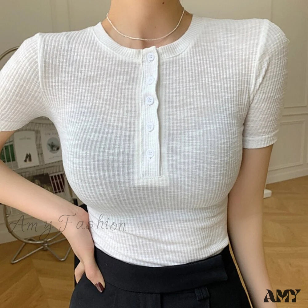 Amy Fashion - Short Sleeve Cotton Tee Shirt