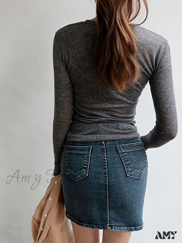 Amy Fashion - Slim High Quality Plain T Shirt