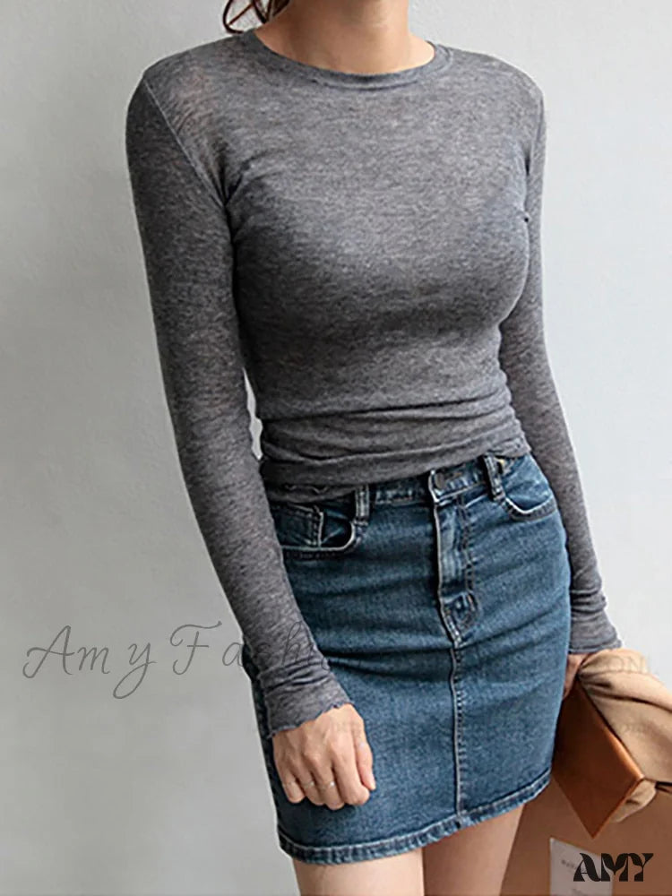 Amy Fashion - Slim High Quality Plain T Shirt