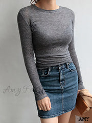 Amy Fashion - Slim High Quality Plain T Shirt
