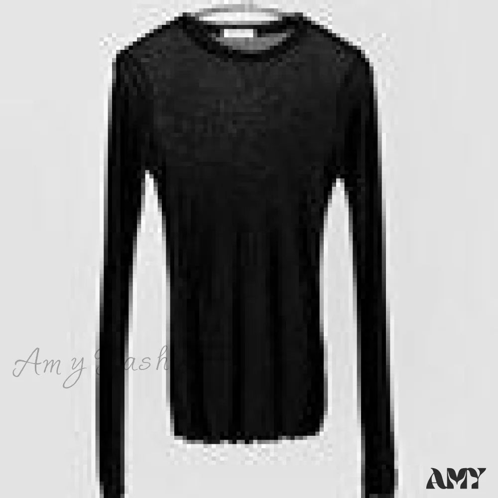 Amy Fashion - Slim High Quality Plain T Shirt Black / One Size