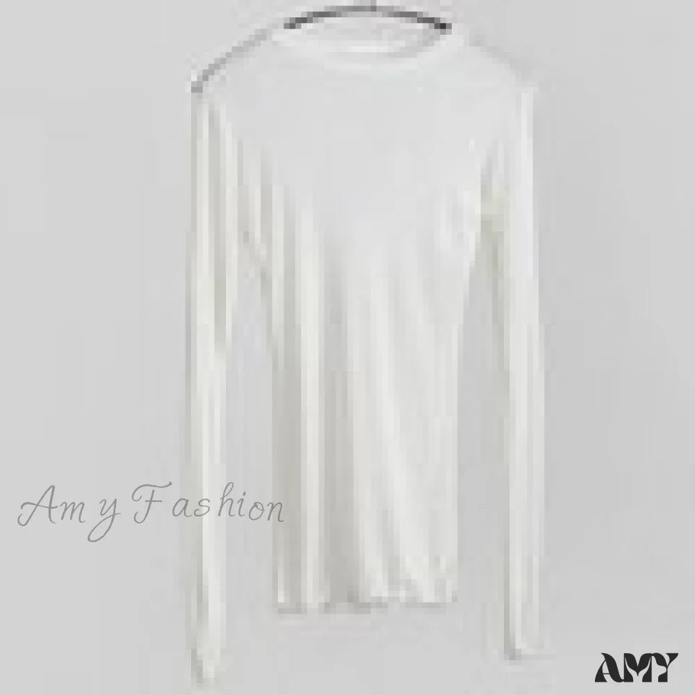 Amy Fashion - Slim High Quality Plain T Shirt White / One Size