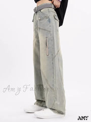Amy Fashion - Small High Street Distressed Trendy Brand Washed Vintage Versatile Loose Wide Leg