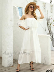Amy Fashion - Solid Patchwark Ladies Sweet Loose Maxi Dress