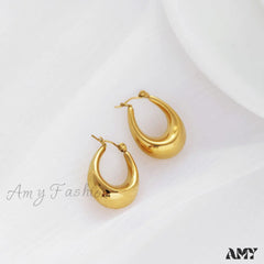 Amy Fashion - Stainless Steel U Shape Glossy Hoop Earrings Gold