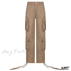 Amy Fashion - Vintage Cargo Baggy Streetwear Pockets Wide Leg Low Waist Casual Loose Y2K Denim Jean