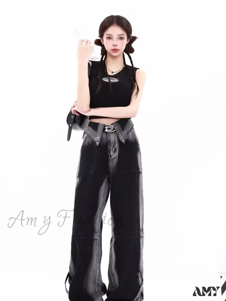Amy Fashion - Vintage Harajuku Teenagers Y2K Aesthetic Clothing Autumn Baggy Clothes For Women’s