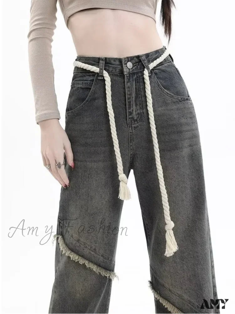 Amy Fashion - Vintage Harajuku Women Clothes For Teenagers Y2K Aesthetic Clothing Autumn Baggy Jean