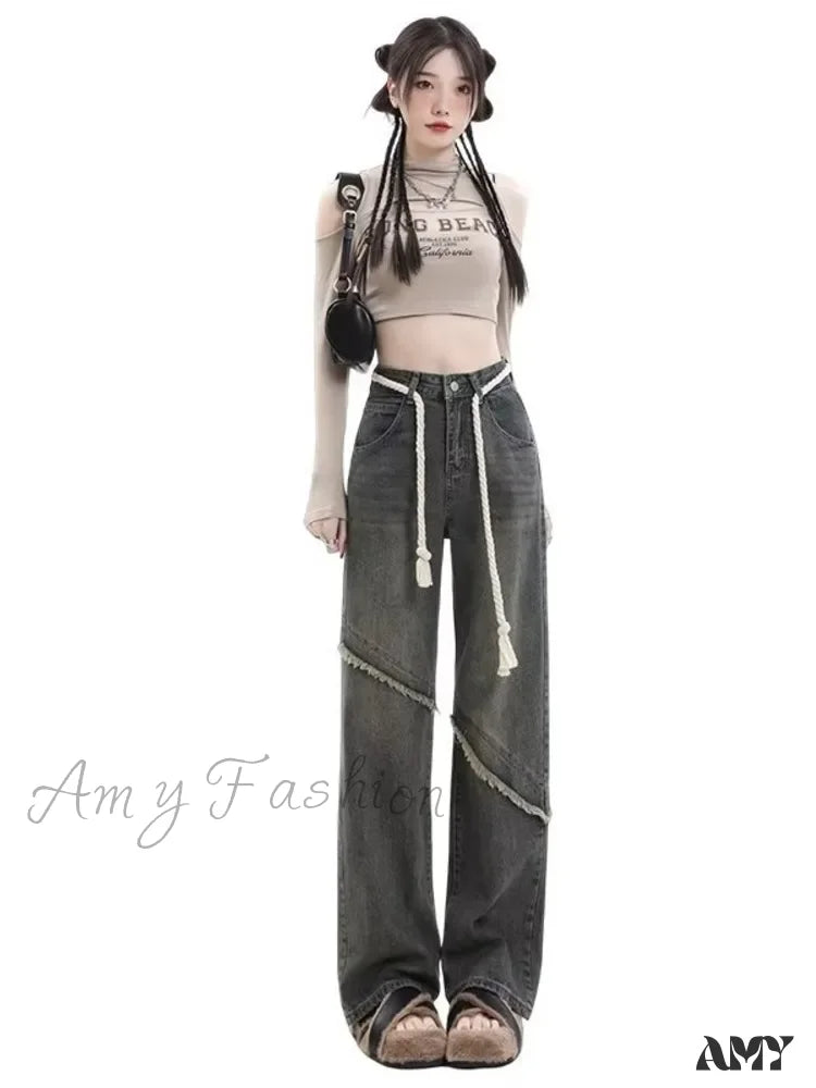 Amy Fashion - Vintage Harajuku Women Clothes For Teenagers Y2K Aesthetic Clothing Autumn Baggy Jean