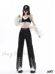 Amy Fashion - Vintage Harajuku Women Clothes For Teenagers Y2K Aesthetic Clothing Autumn Baggy Jean