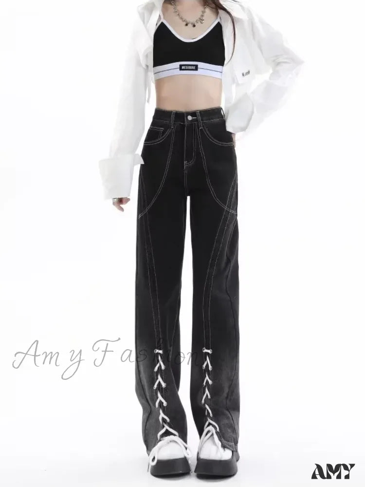 Amy Fashion - Vintage Harajuku Women Clothes For Teenagers Y2K Aesthetic Clothing Autumn Baggy Jean