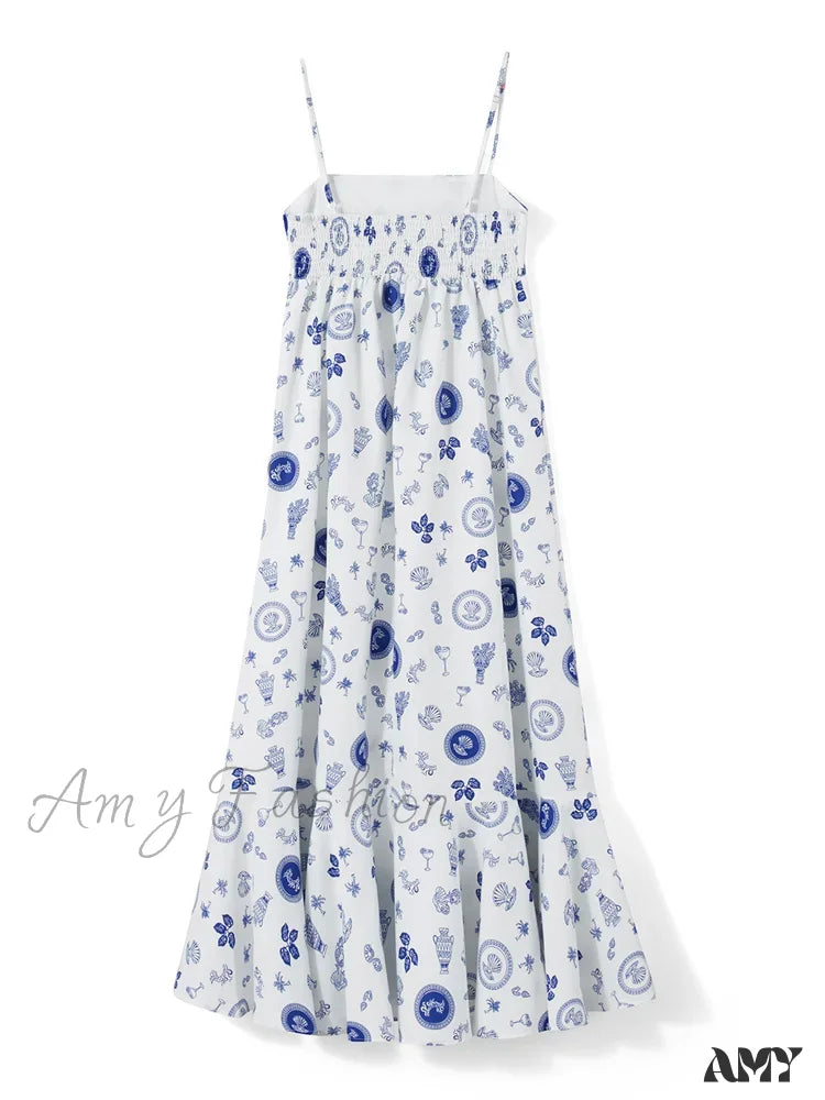 Amy Fashion - Vintage Women Summer Sleeveless Spaghetti Strap Floral Print Party Loose Casual