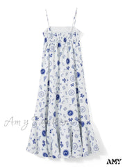 Amy Fashion - Vintage Women Summer Sleeveless Spaghetti Strap Floral Print Party Loose Casual