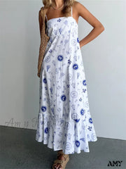 Amy Fashion - Vintage Women Summer Sleeveless Spaghetti Strap Floral Print Party Loose Casual