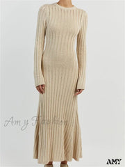 Amy Fashion - Women Knitted Ribbed Casual Spring Autumn Sleeve Party Beach Cocktail Club Vestidos