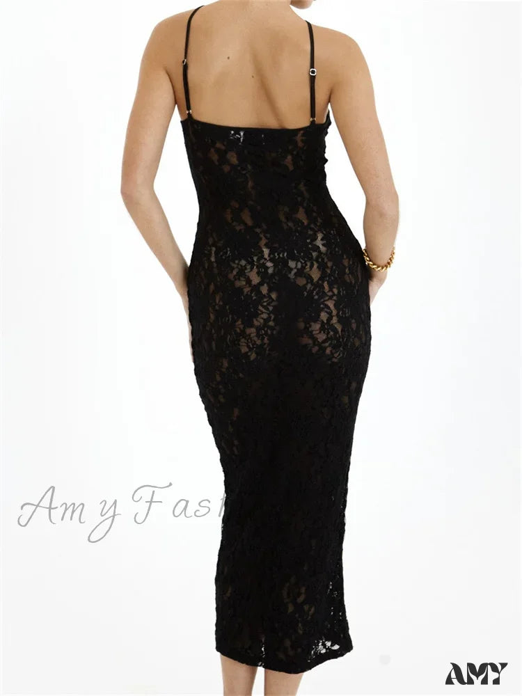 Amy Fashion - Women Lace Floral See Through Mid Elegant Sleeveless Criss-Cross Off Shoulder Party