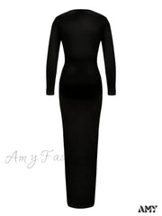Amy Fashion - Women Ribbed Bodycon Solid Color Low-Cut V-Neck Tie-Up Sleeve Spring Autumn Party