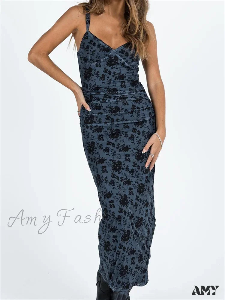 Amy Fashion - Women Sleeveless Strap Summer Vintage Floral V-Neck Party For Cocktail Beach Vestido