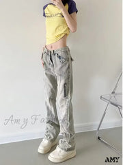 Amy Fashion - Yellow Mud Color Street Zippered High Trendy Slimming Micro Flared Jean