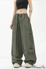 Army Green Parachute High Waist Loose Cargo Pants
