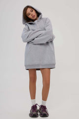 Sweat à capuche oversize à manches longues et fermeture éclair, couleur unie