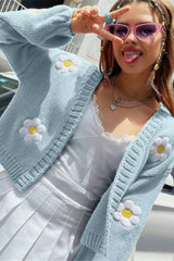 Gilet court ample en maille à motif floral doux