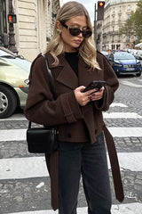 Trench-coat chic à col cranté et double boutonnage en laine mélangée