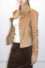 Veste courte slim classique en daim bicolore