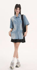 Chemise en jean délavé oversize à boutons