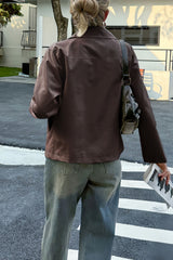 Point Collar Faux Leather Zip Jacket