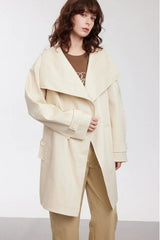 Trench-coat mi-long à col large et à un bouton, coupe ample