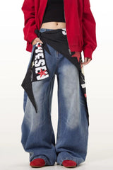 Jean cargo vintage léger à taille haute évasée