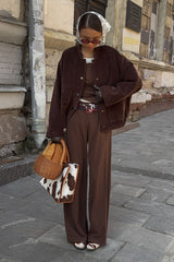 Veste ample en velours côtelé couleur café à col montant