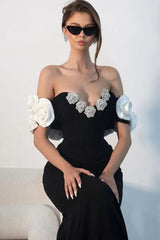 Robe de soirée asymétrique à bretelles, ourlet asymétrique, imprimé floral 3D, style sirène