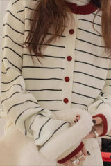 Cardigan brodé à col rond et rayures color block