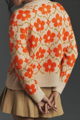 Cardigan élégant en maille à manches longues, à boutons et à motif jacquard fleuri.