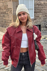 Veste en cuir à col et empiècements color-block