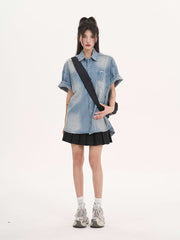 Chemise en jean délavé oversize à boutons