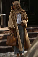 Balloon Sleeve Stand Collar Long Trench Coat