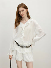 Blouse botanique élégante à manches à volants