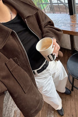 Loose Fit Brown Suede Jacket