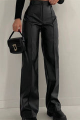 Slim Fit PU Edgy Straight Leg Casual Fashion Pants