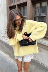 Pull jaune rétro ample à imprimé lettres