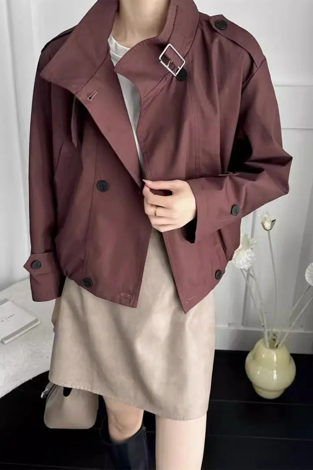 Cargo Cropped Casual Loose Jacket Angora red / M
