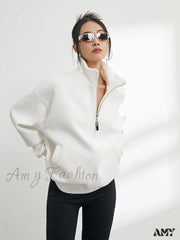Casual Half Zip Oversized Solid Color Stand Collar Long Sleeve Hoodie